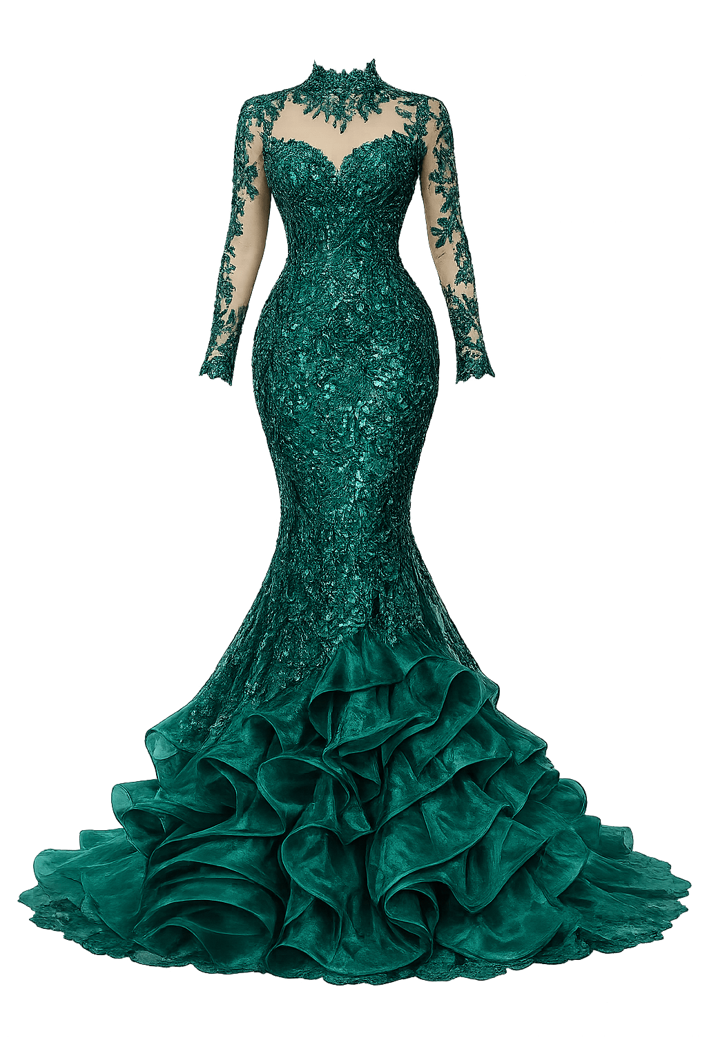 Emerald Lace Evening Gown